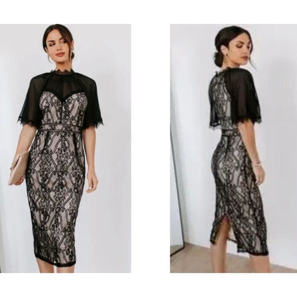 Vici Women Size M Black Bring On The Night Lace Midi Dress Cocktail Party Gothic